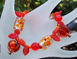 Orange Millefiore Hearts Bracelet