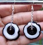 White & Black Dangle Disk Earrings