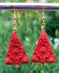 Red Cinnabra Triangle Earrings