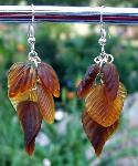 Sold  Amber Brown Glass Leaves Earrings