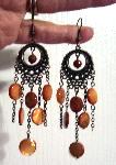 Sold  Bronze & Amber Shell Dangle Earrings