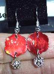 Red Shell & Silver Filigree Earrings