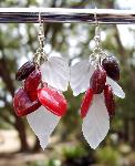 Red Hearts & Frosted Glass Leaf Earrings