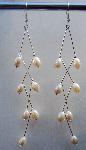 Champagne Oval Glass Pearls & Silver Long Drop Earrings