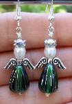 Swarovski Crystal Green Glass Angel Earrings