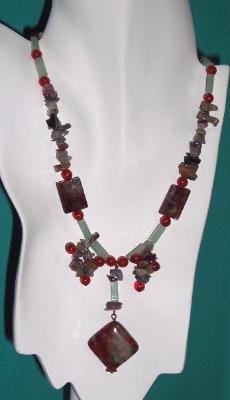 African Green Opal, Carnelian & Aventurine Necklace