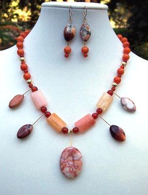 "Sunburst" Australian Jade, Carnelian & Jasper Necklace & Earring Set