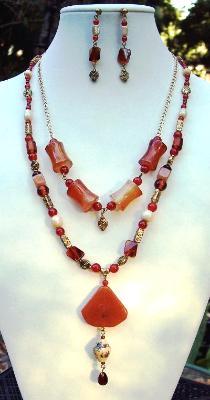 Carnelian & Aventurine Necklace & Earring Set