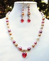 Sold  Glass Pearl & Swarovski Pap'd'cha Crystal Necklace & Earring Set