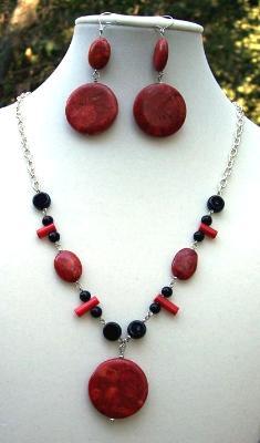 Sold  Red Coral Necklace & Earring Set