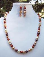 Swarovski Crystal & Glass Pearl Necklace & Earring Set